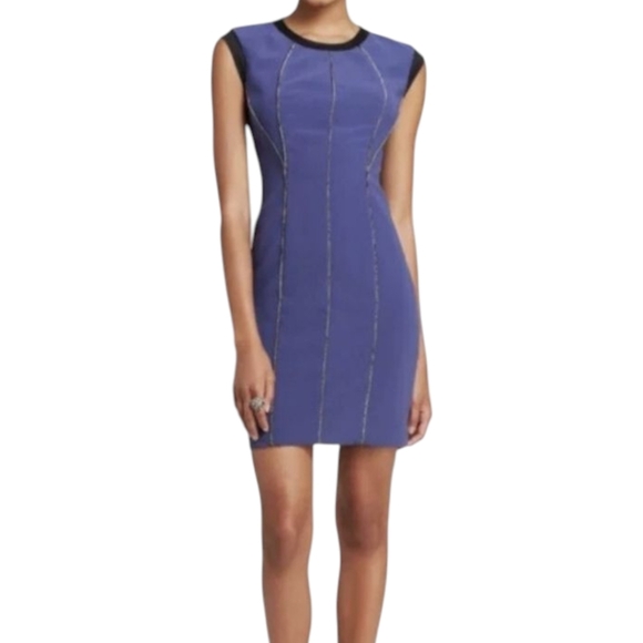 Rebecca Taylor Blue chain detail Polyester/ Silk dress MSRP $395 EUC. Sz 4 - Picture 1 of 9